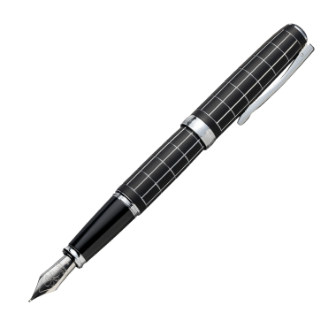 Stylo-plume Excellence A plus Rhomb guilloché lapis noir chrome - M