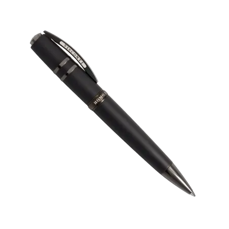 Stylo bille Homo Sapiens Dark Age en lave avec inserts en acier ruthénié - BLACK LAVA