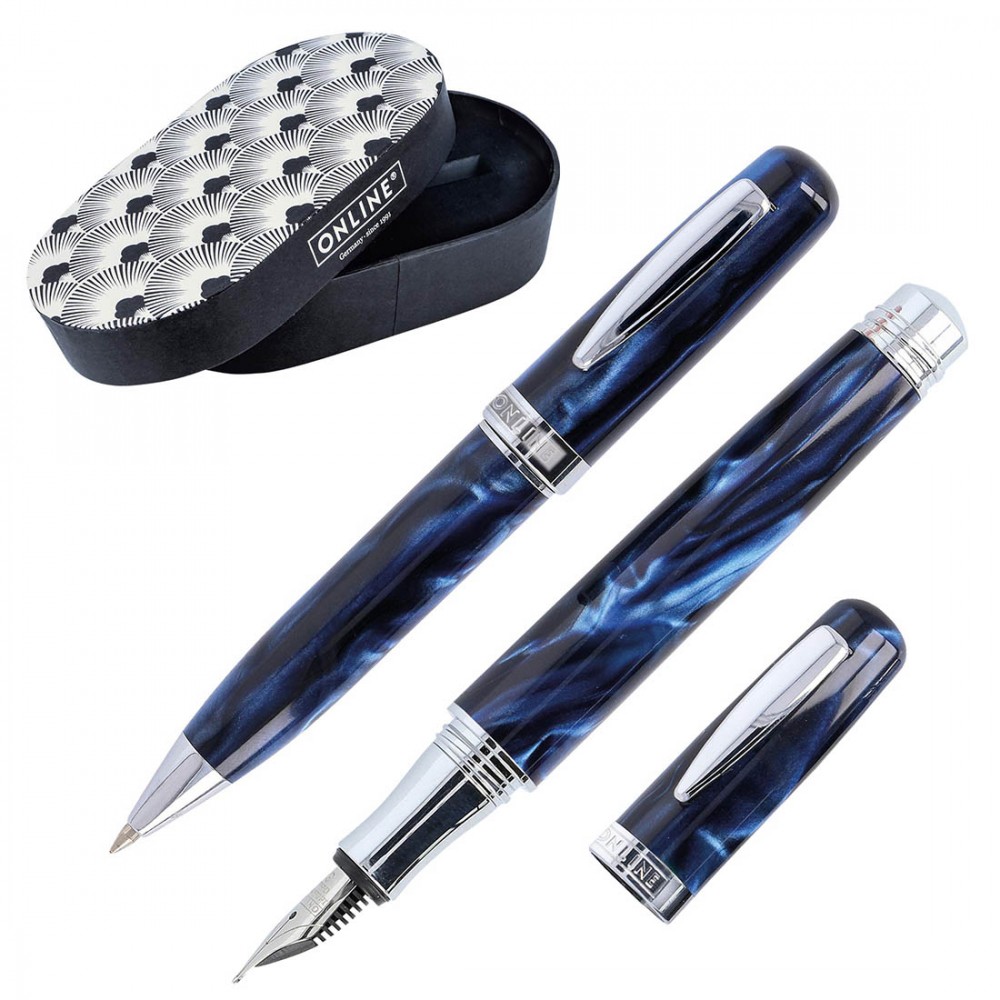 Parure Stylo-plume M / stylo bille Bohemian Art Blue (stylos en résine)