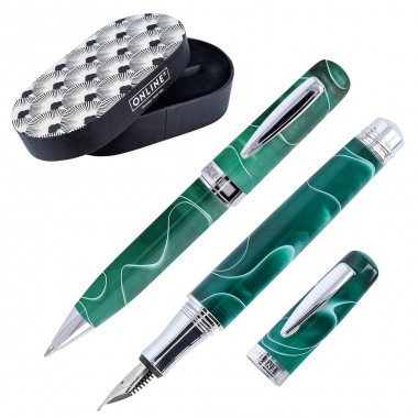 Parure Stylo-plume M / stylo bille Bohemian Art Green; stylos résine