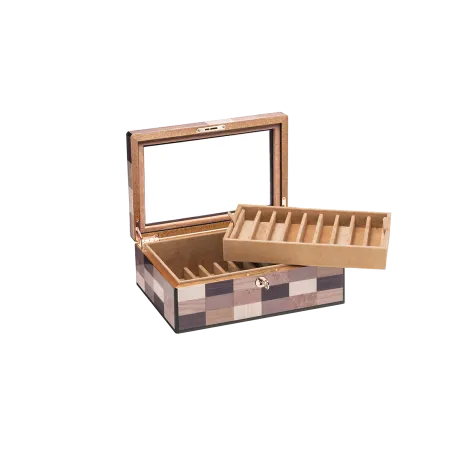 Coffrets Stylos MORICI - VENEZIA // SESTRIERE. Couvercle Vitré. Capacité 18 stylos. Finition vernis brillant.