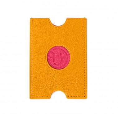 Porte-cartes PINEL & PINEL hublot en toile enduite mocaccino - chevre fuschia