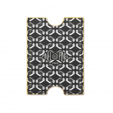 Porte-cartes PINEL & PINEL hublot en toile enduite perfect black - chevre fuschia