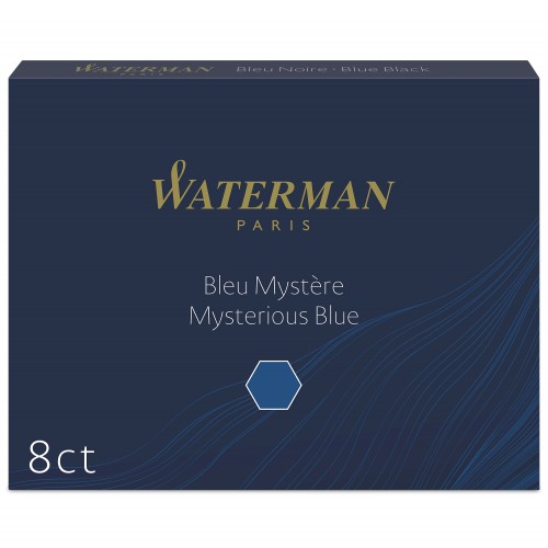 WATERMAN boîte de 8 cartouches longues - encre Bleu Mystère pour Stylo plume