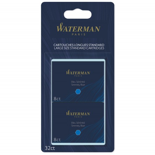 WATERMAN 32 cartouches d'encre longues standard - couleur Bleu effaçable - sous blister