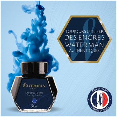 WATERMAN encre pour Stylo plume, couleur Bleu Sérénité, flacon 50 ml