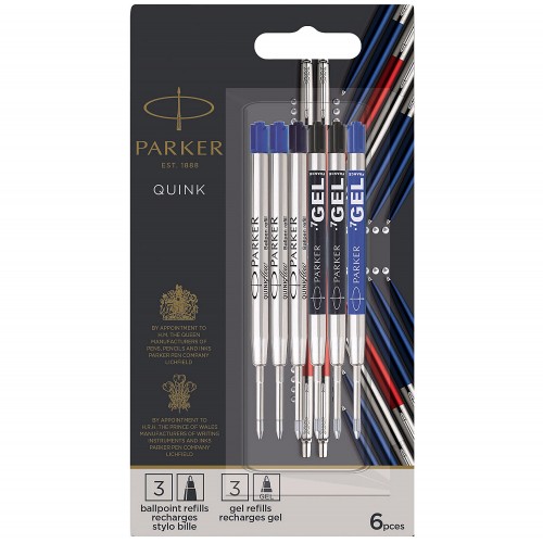 PARKER Jotter Discovery London - 3 recharges bille et 3 recharges Gel - pointe moyenne - noires et bleues - sous blister