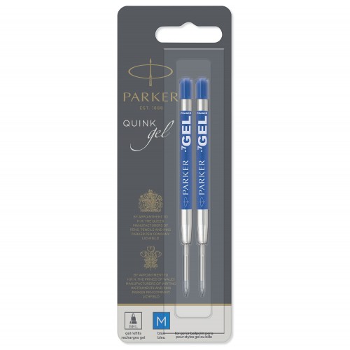 PARKER recharge bille gel - pointe moyenne - bleue - blister X 2