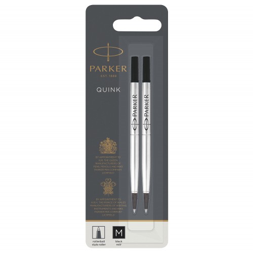 PARKER recharge Stylo Roller - pointe moyenne - noire - blister X 2