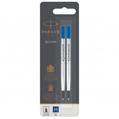 PARKER recharge Stylo Roller - pointe moyenne - bleue - blister X 2