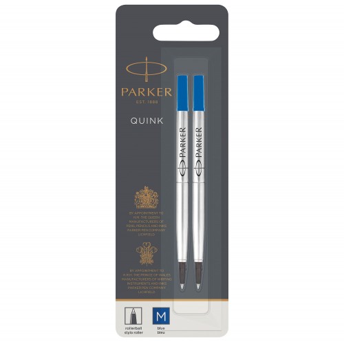 PARKER recharge Stylo Roller - pointe moyenne - bleue - blister X 2
