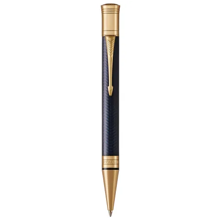 PARKER Duofold Prestige Stylo bille - Chevron Bleu - Recharge noire pointe moyenne - Coffret cadeau