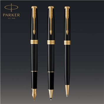 PARKER Sonnet Stylo bille - Noir - Recharge noire pointe moyenne - Coffret cadeau