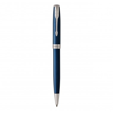 PARKER Sonnet Stylo bille - Bleu satiné - Recharge noire pointe moyenne - Coffret cadeau