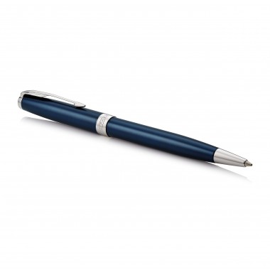 PARKER Sonnet Stylo bille, Bleu satiné, Recharge noire pointe moyenne, Coffret cadeau