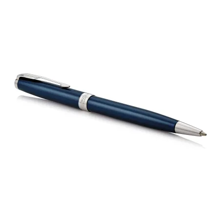 PARKER Sonnet Stylo bille, Bleu satiné, Recharge noire pointe moyenne, Coffret cadeau