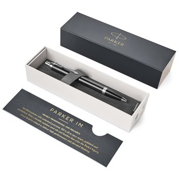 PARKER IM Stylo bille, laque noire, recharge bleue pointe moyenne, Coffret cadeau