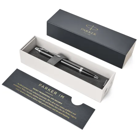 PARKER IM Stylo bille, laque noire, recharge bleue pointe moyenne, Coffret cadeau