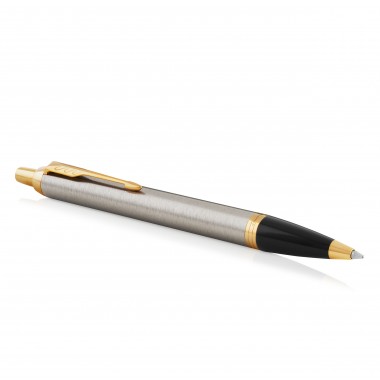 PARKER IM Stylo bille, métal brossé, recharge bleue pointe moyenne, Coffret cadeau