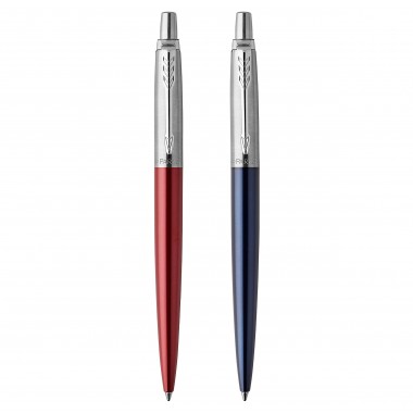 PARKER Jotter London Set : Stylo bille rouge Kensington, recharge bleue pointe moyenne + Stylo bleu royal, recharge gel noire 0.