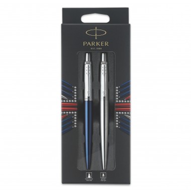 PARKER Jotter London - Blister Duo Discovery : Stylo bille bleu royal (recharge bleue) + Stylo bille acier (Recharge gel noire 0