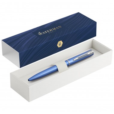 WATERMAN Graduate Allure Stylo bille, laque bleue satinée, recharge encre bleue pointe moyenne, Coffret cadeau