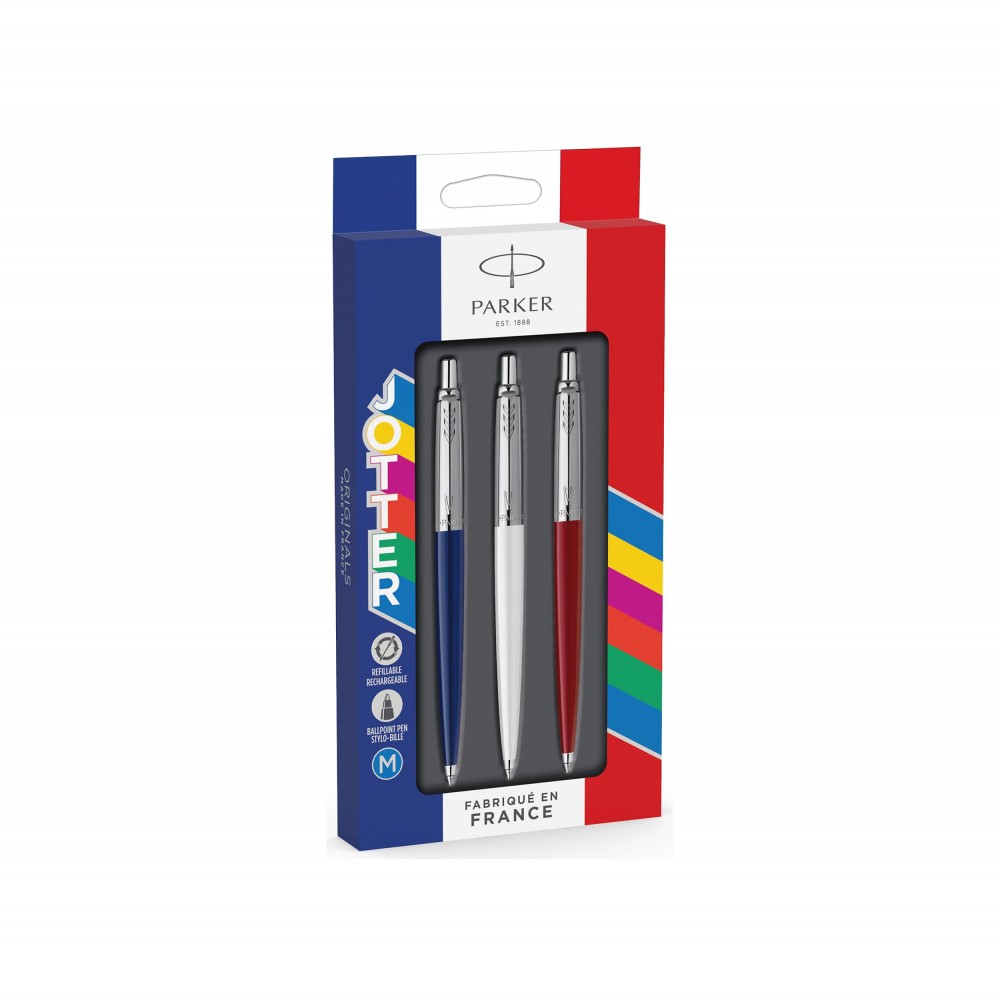 1 Noir 1 Bleu 1 Rouge O105930 JOTT Stylo Bille Parker Jotter 3 Couleurs 