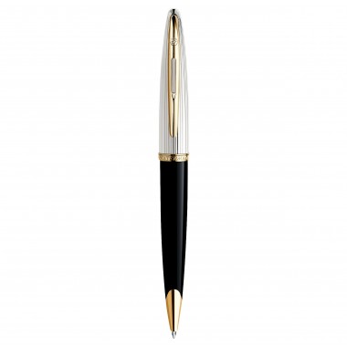 WATERMAN Carène Deluxe Stylo bille - noir brillant et plaqué argent - recharge bleue pointe moyenne - Coffret cadeau