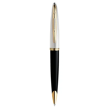 WATERMAN Carène Deluxe Stylo bille - noir brillant et plaqué argent - recharge bleue pointe moyenne - Coffret cadeau
