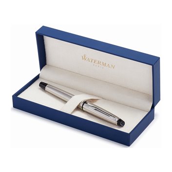 WATERMAN  Expert Stylo bille -  Acier Inoxydable - recharge bleue pointe moyenne - Coffret cadeau