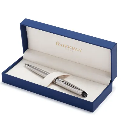 WATERMAN Expert Stylo bille,  Acier Inoxydable, recharge bleue pointe moyenne, Coffret cadeau