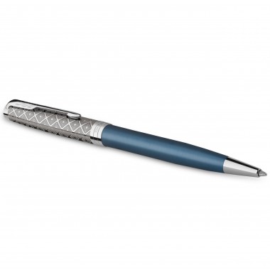 PARKER Sonnet Premium Stylo bille, métal et laque Bleu, Recharge noire pointe moyenne, Coffret cadeau