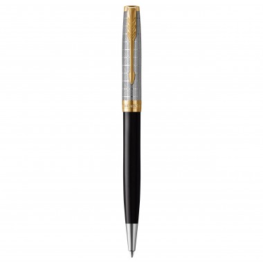 PARKER Sonnet Premium Stylo bille - métal et Noir - Recharge noire pointe moyenne - Coffret cadeau