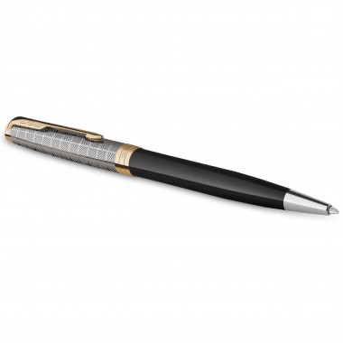 PARKER Sonnet Premium Stylo bille, métal et Noir, Recharge noire pointe moyenne, Coffret cadeau