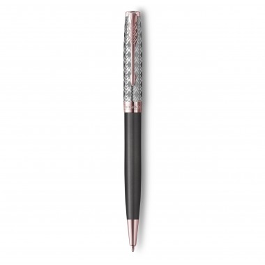 PARKER Sonnet Premium Stylo bille - métal et laque Grise or rose - Recharge noire pointe moyenne - Coffret cadeau