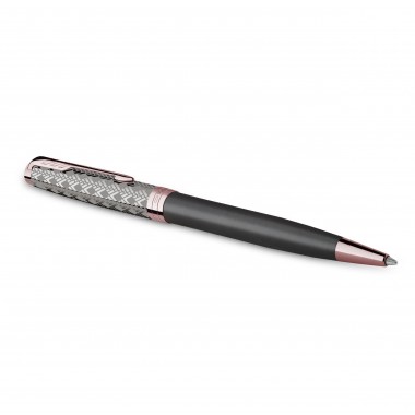 PARKER Sonnet Premium Stylo bille, métal et laque Grise or rose, Recharge noire pointe moyenne, Coffret cadeau