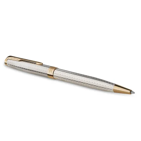 PARKER Sonnet Premium Stylo bille, Argent  Mistral (Argent massif), recharge noire pointe moyenne, Coffret cadeau
