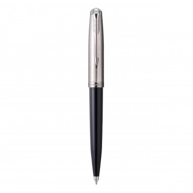 PARKER 51 Stylo Bille - Corps Résine Noire + Capuchon inox poli - Recharge noire pointe moyenne - Coffret cadeau