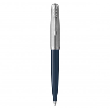 PARKER 51 Stylo Bille - Résine Bleu nuit et  Capuchon inox poli - Recharge noire pointe moyenne - Coffret cadeau