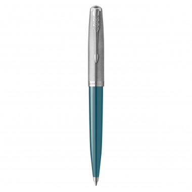 PARKER 51 Stylo Bille - Résine Bleu canard et Capuchon inox poli - Recharge noire pointe moyenne - Coffret cadeau