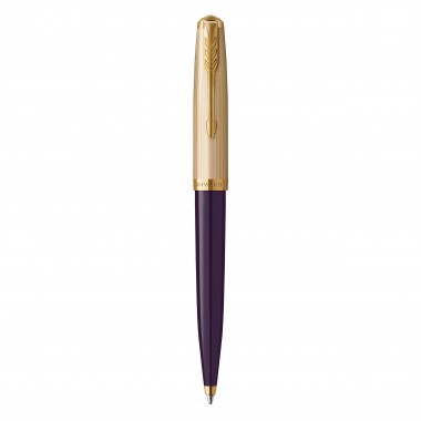 PARKER 51 Deluxe Bille - Corps Résine Prune + Capuchon plaqué or - Recharge noire pointe moyenne - Coffret cadeau