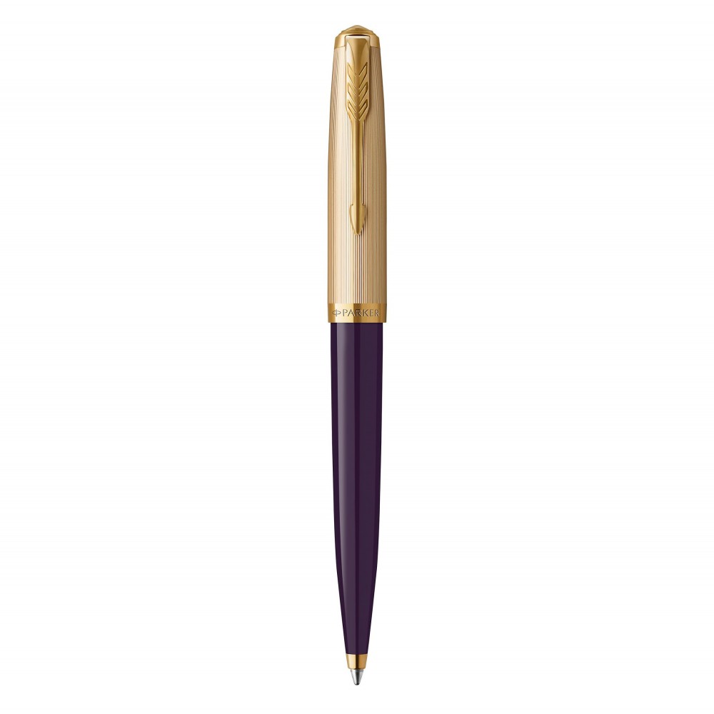 PARKER 51 Deluxe Bille, Corps Résine Prune + Capuchon plaqué or, Recharge  noire pointe moyenne, Coffret cadeau