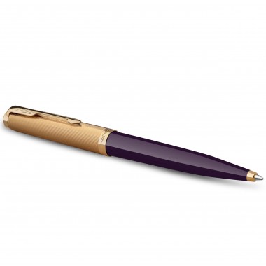 PARKER 51 Deluxe Bille - Corps Résine Prune + Capuchon plaqué or - Recharge noire pointe moyenne - Coffret cadeau