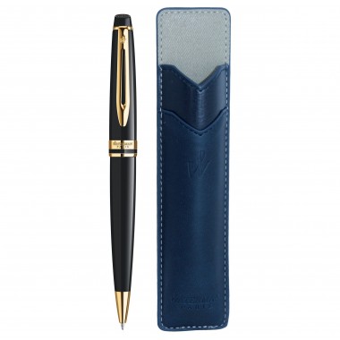 WATERMAN Expert Stylo bille -  Noir - recharge noire pointe fine - Coffret cadeau + étui bleu Waterman