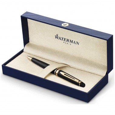 WATERMAN Expert Stylo bille,  Noir, recharge noire pointe fine, Coffret cadeau + étui bleu Waterman