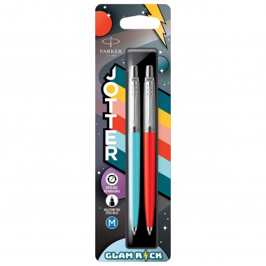Jotter OG Glam Rock 70’s - 2 Stylos bille - Bleu Azur + Vermillon - recharge bleue pointe moyenne - sous blister