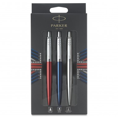 PARKER Jotter London Set : Stylo bille bleu royal + Stylo gel rouge Kensington + Portemine acier 0