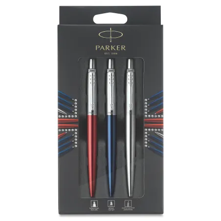 PARKER Jotter London Set : Stylo bille bleu royal + Stylo gel rouge Kensington + Portemine acier 0