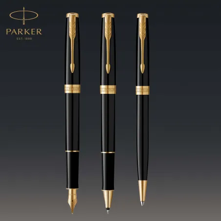 PARKER Sonnet Stylo roller, Noir, Recharge noire pointe fine, Coffret cadeau