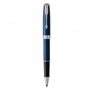 PARKER Sonnet Stylo roller - Bleu satiné - Recharge noire pointe fine - Coffret cadeau